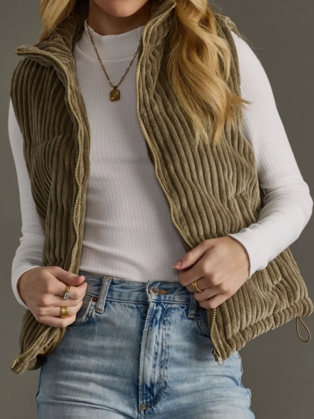 Panache Olive Ribbed Zip-Front Vest